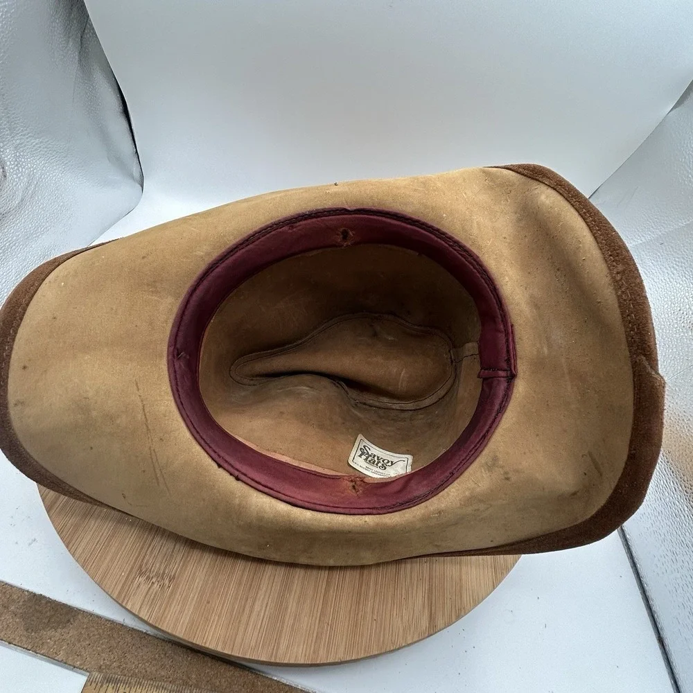 VTG  Leather Suede Mens Western SAVOY Hat With Feather Accent Size Medium 6 5/8